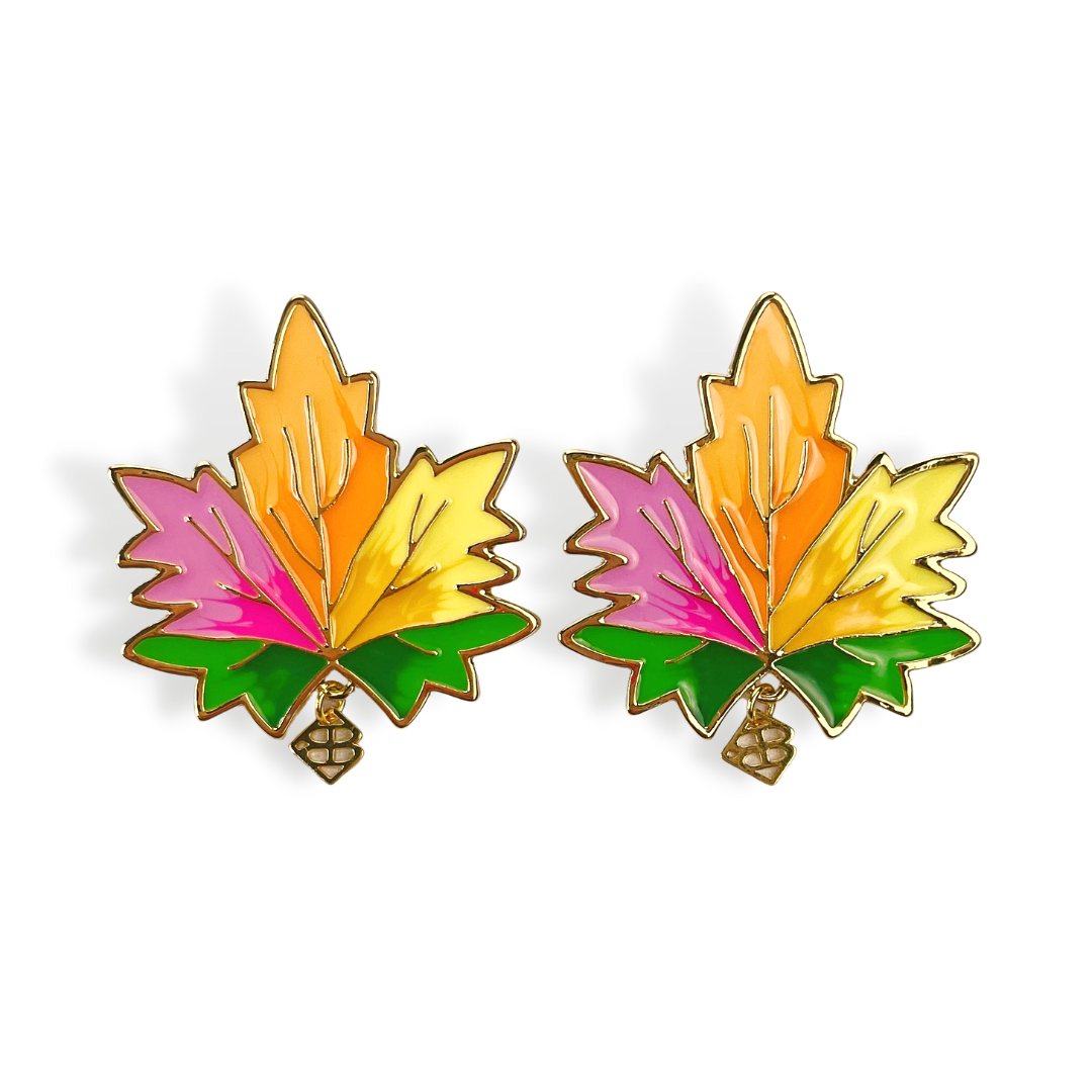 Hand-Painted Rainbow Fall Leaf Earrings