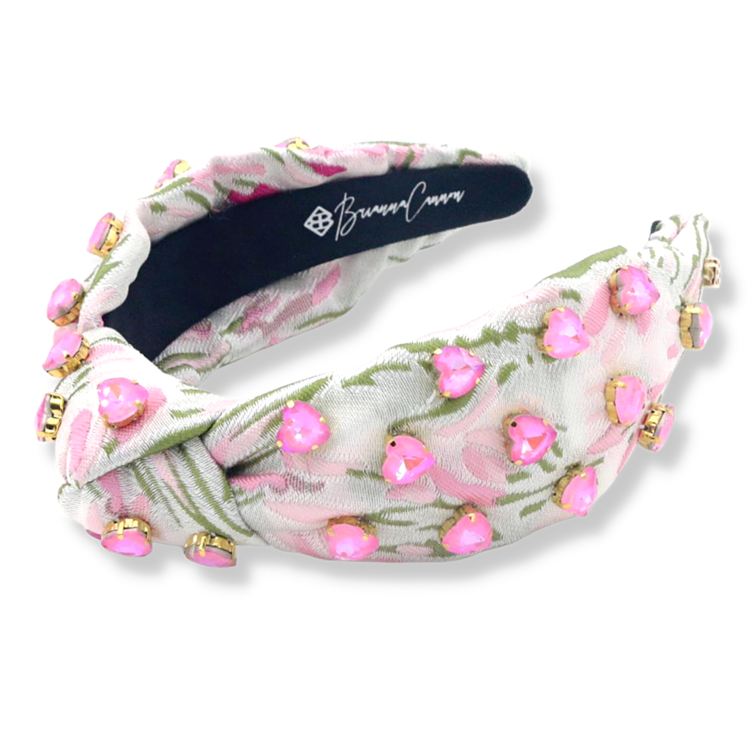 Garden Party Headband with Light Pink Heart Crystals