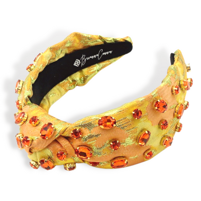 Yellow Metallic Headband w/Orange Crystals