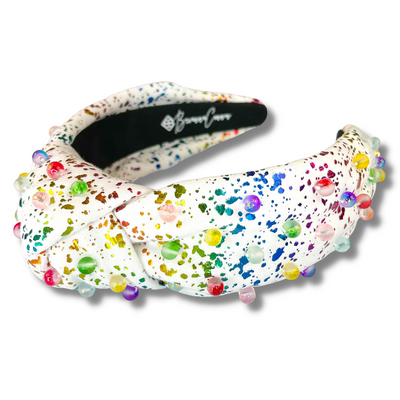 Rainbow Metallic Splatter Paint Beaded Headband