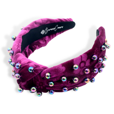 Fuchsia Floral Velvet Headband with Iridescent Beads
