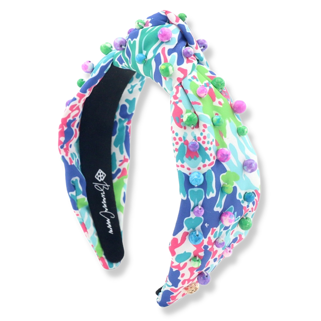 Bright Watercolor Headband with Multicolor Beads