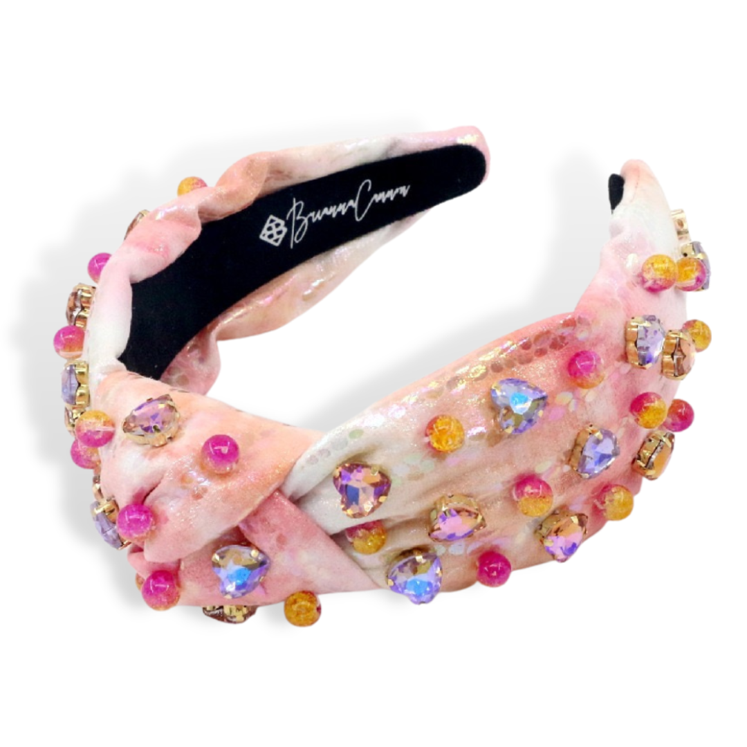 Pink Ombre Headband with Hearts and Beads