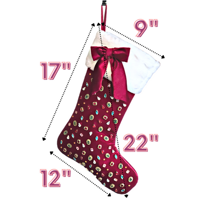 Dark Berry Red Bejeweled Velvet Christmas Stocking with Bow