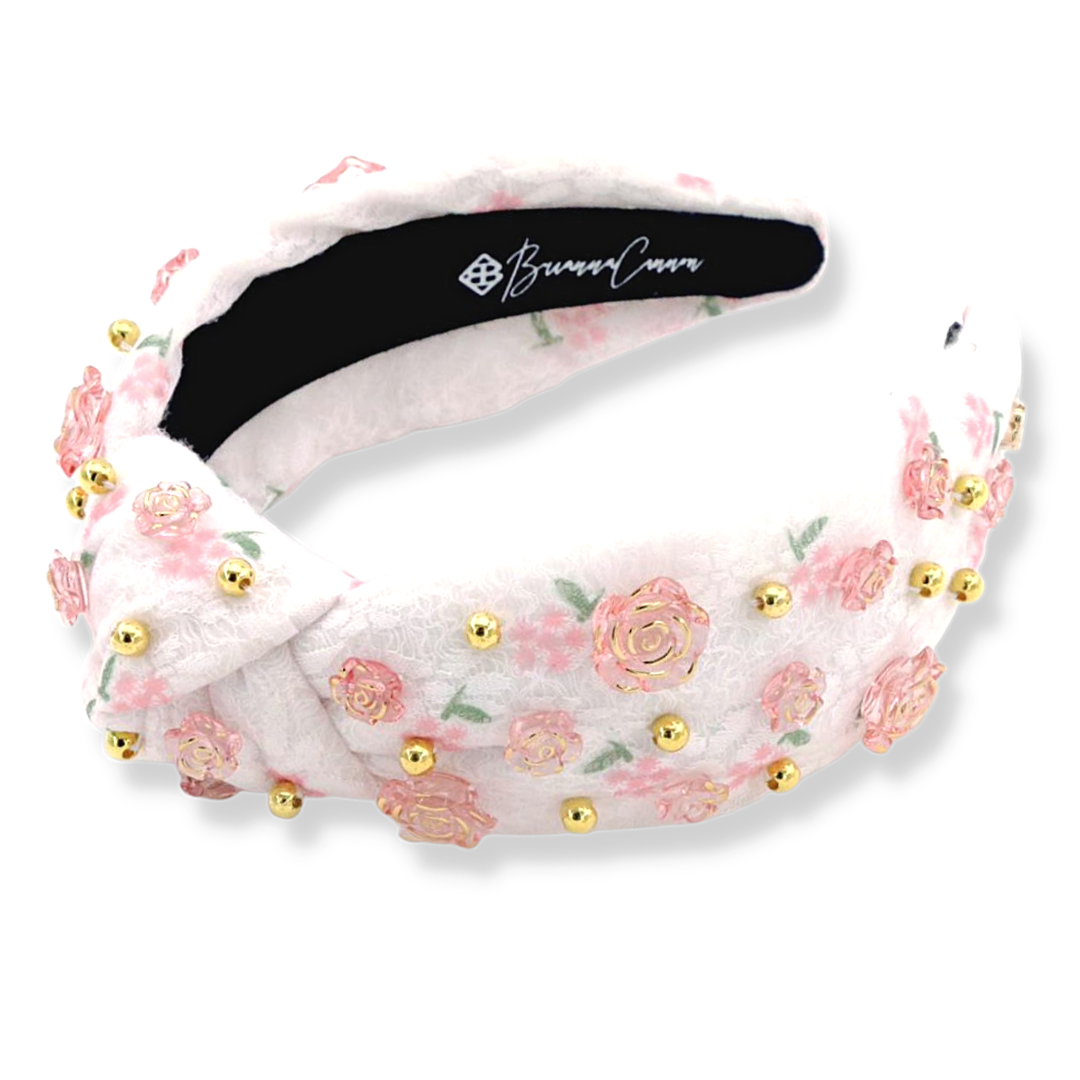 Rose Garden Headband with Gold Beads