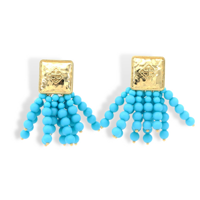 Square BC Icon Turquoise Blue Beaded Earrings