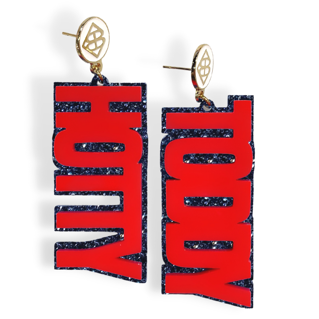 Red and Navy Glitter HOTTY TODDY Earrings