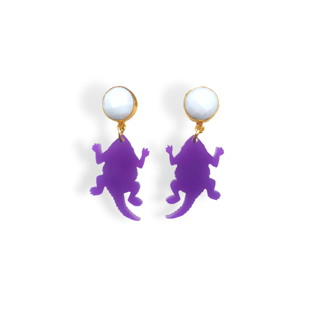 Mini Purple TCU Horned Frog Earrings
