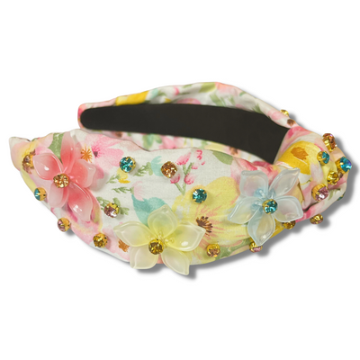 Spring Floral Headband with Beaded Flowers and Crystals