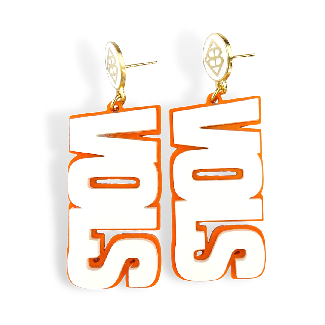 White and Orange VOLS Earrings