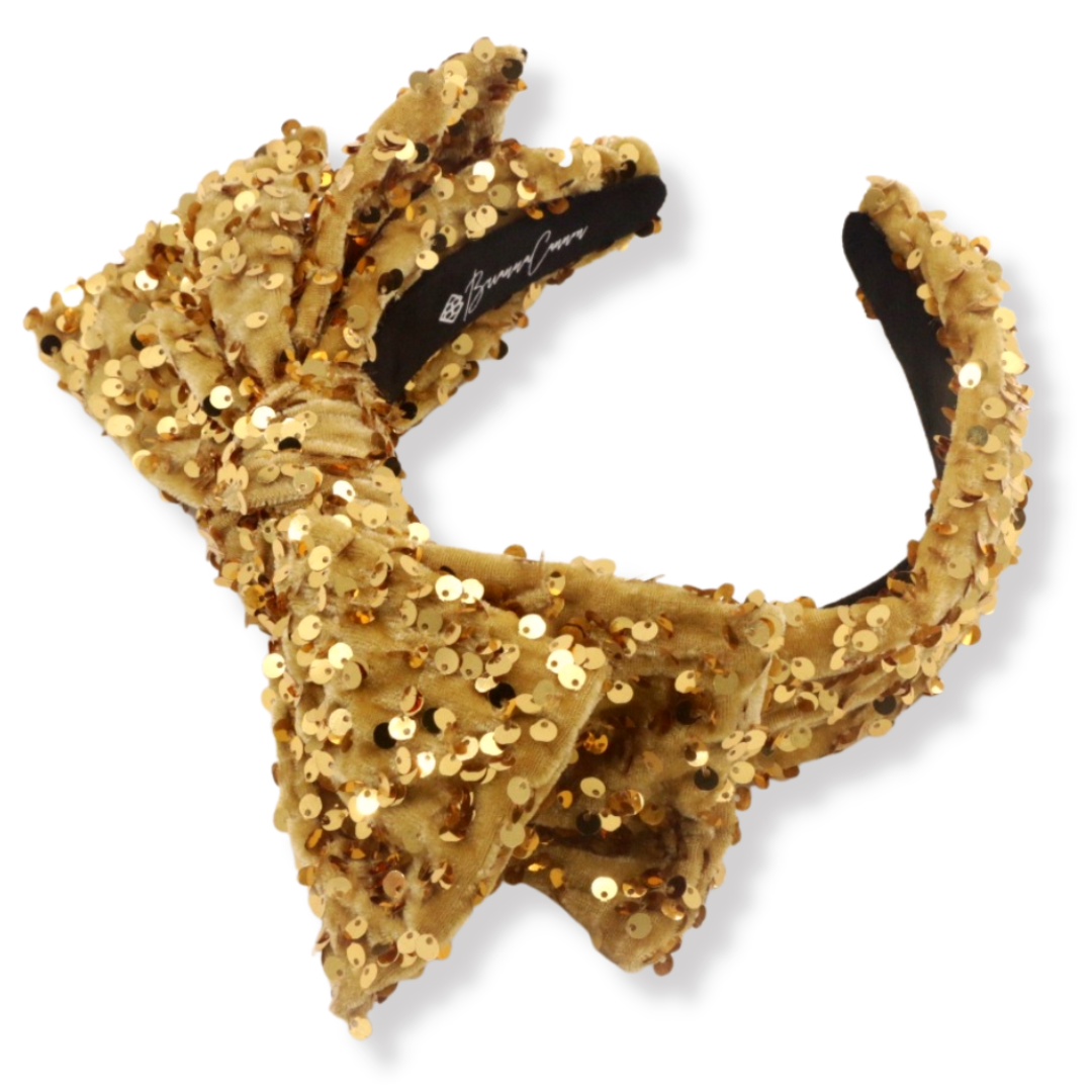 Adult Size Gold Sequin Side Bow Headband