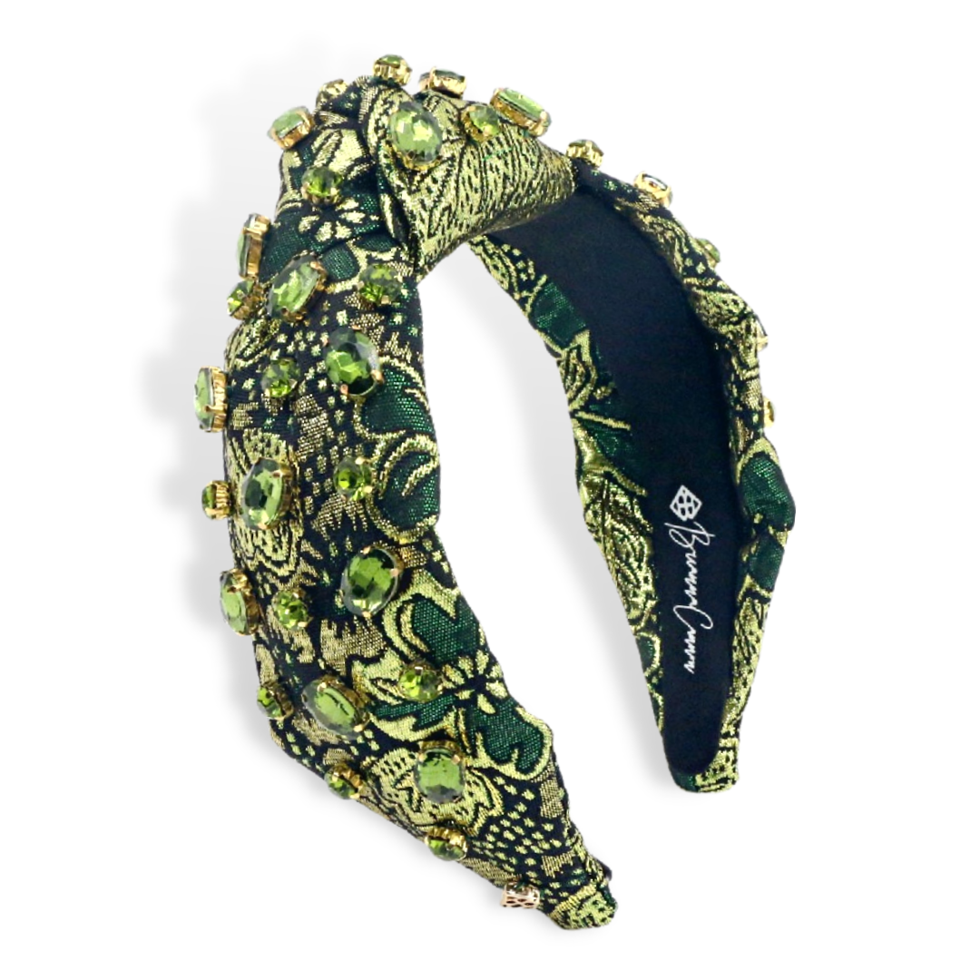Green and Gold Brocade Headband With Crystals