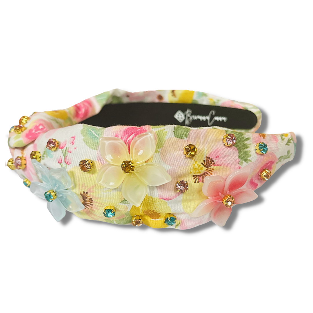Spring Floral Headband with Beaded Flowers and Crystals