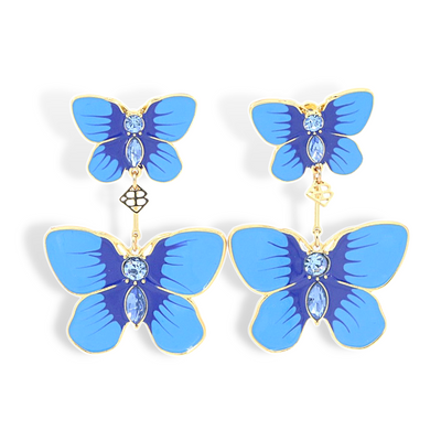 Hand Painted Butterfly Earrings in Blue