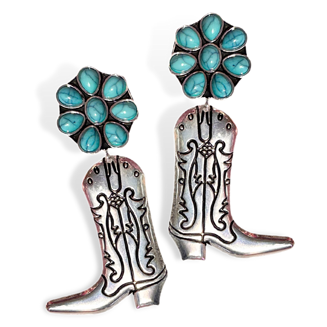 Let's Go Girls Boot Earrings in Turquoise