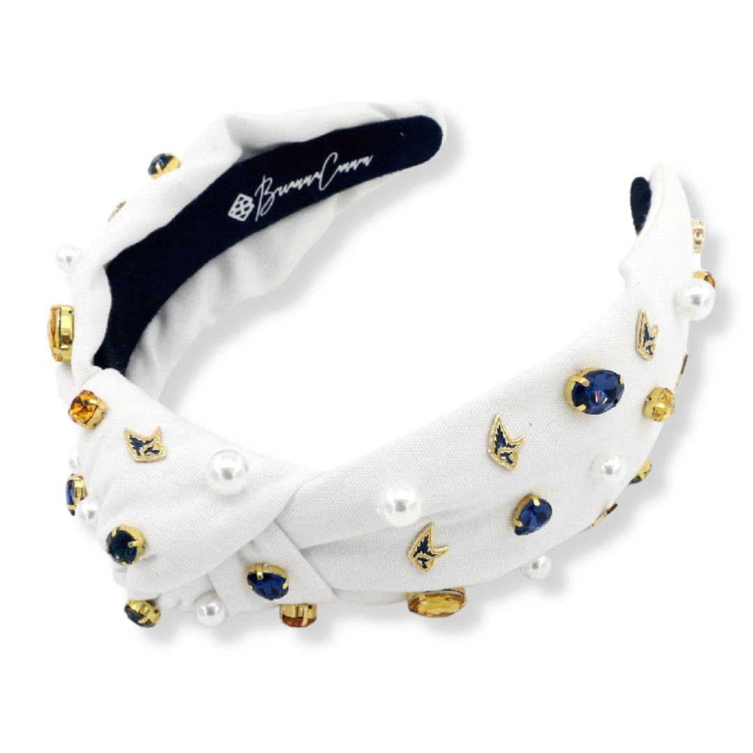 Adult Size White PCA Logo Headband With Pearls and Crystals
