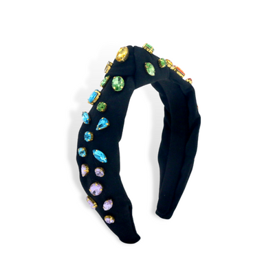 Child Size Black Rainbow Gradient Headband With Hand-Sewn Crystals
