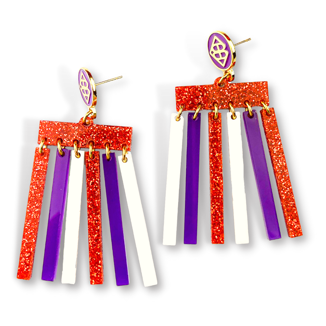 Orange, Purple, and White Mod Dangle Earrings
