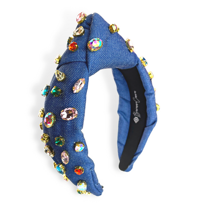 Dark Denim Headband With Colorful Crystals