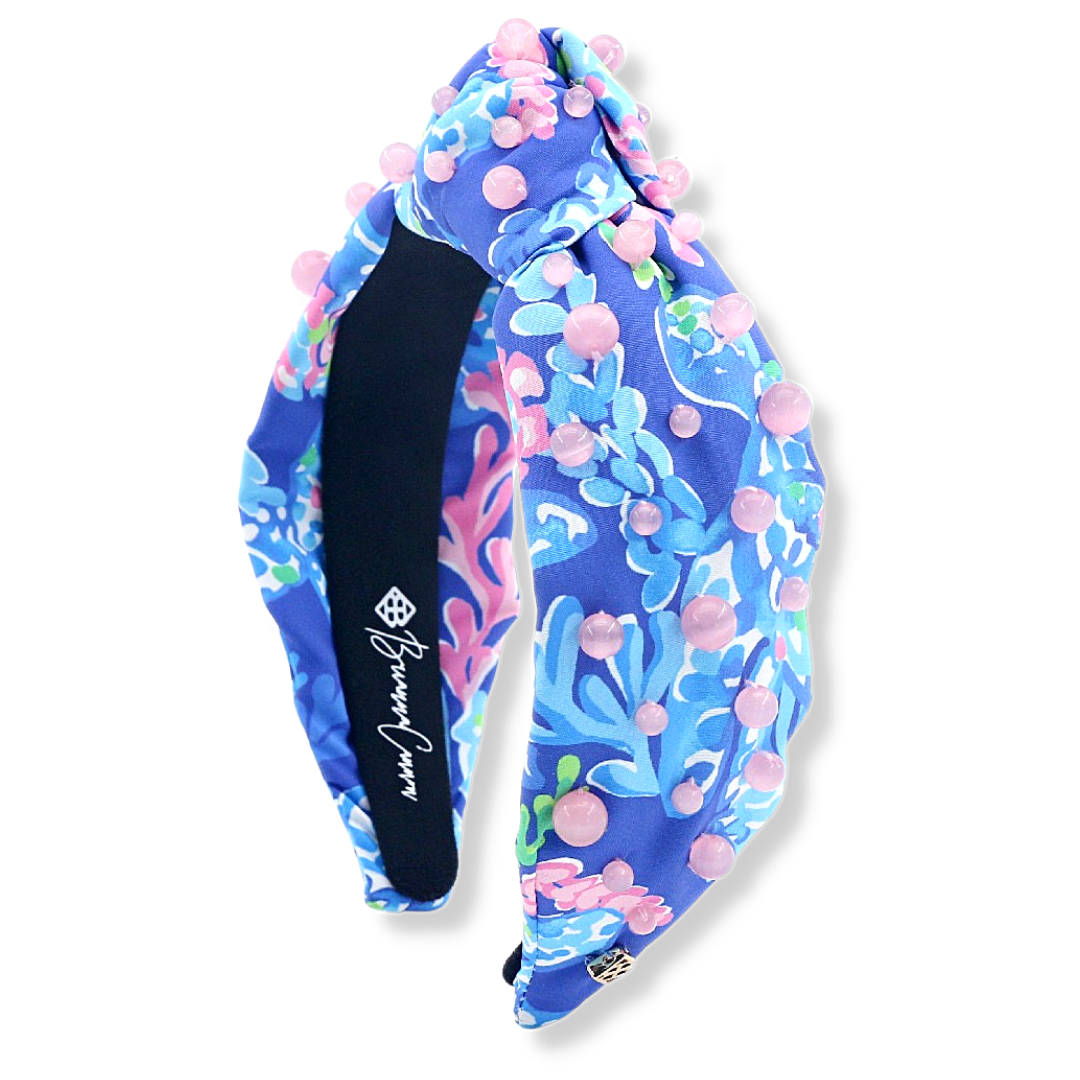 Blue & Pink Under the Sea Printed Headband with Pink Beads