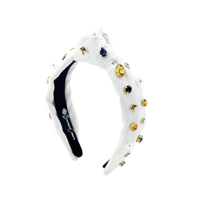 Child Size White PCA Logo Headband With Pearls and Crystals