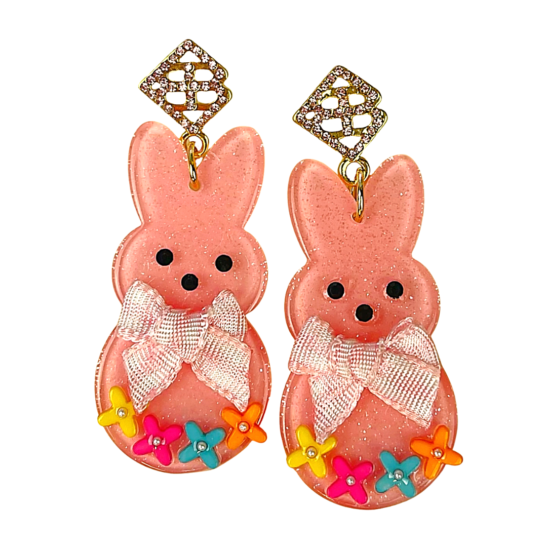 Easter 2022 - Pink Peep Earrings with Bow and Flowers