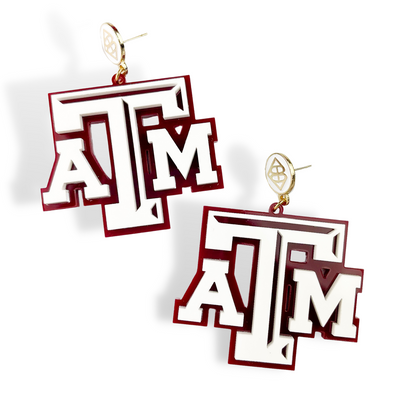 Texas A&M White and Maroon Logo Earrings