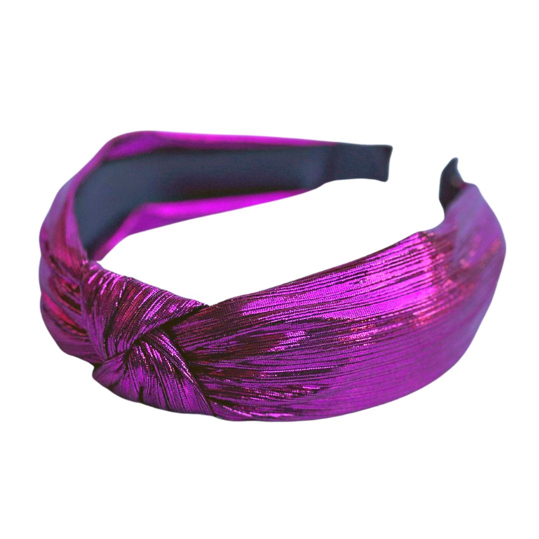 Fuchsia Pleated Metallic Knotted Headband