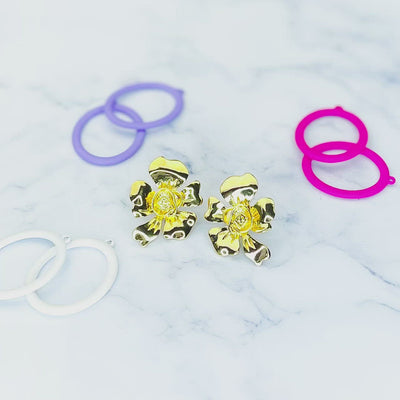 Gold Flower Earrings with 3 Interchangeable Hoops