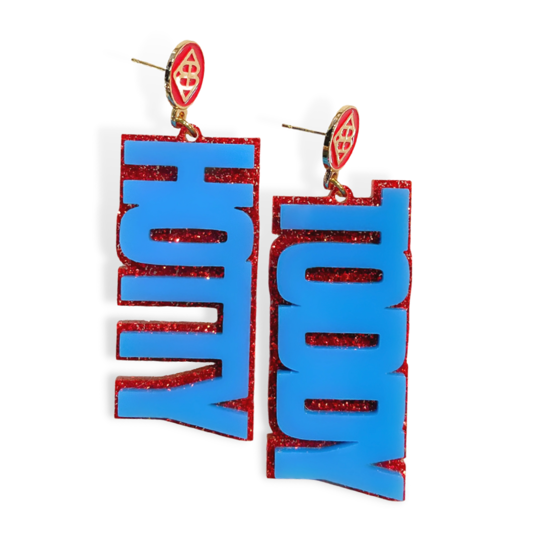 Powder Blue and Red Glitter HOTTY TODDY Earrings