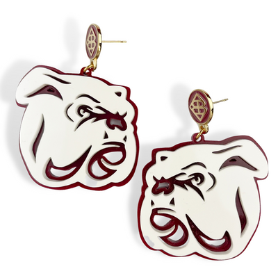 White Bulldog Logo Earrings