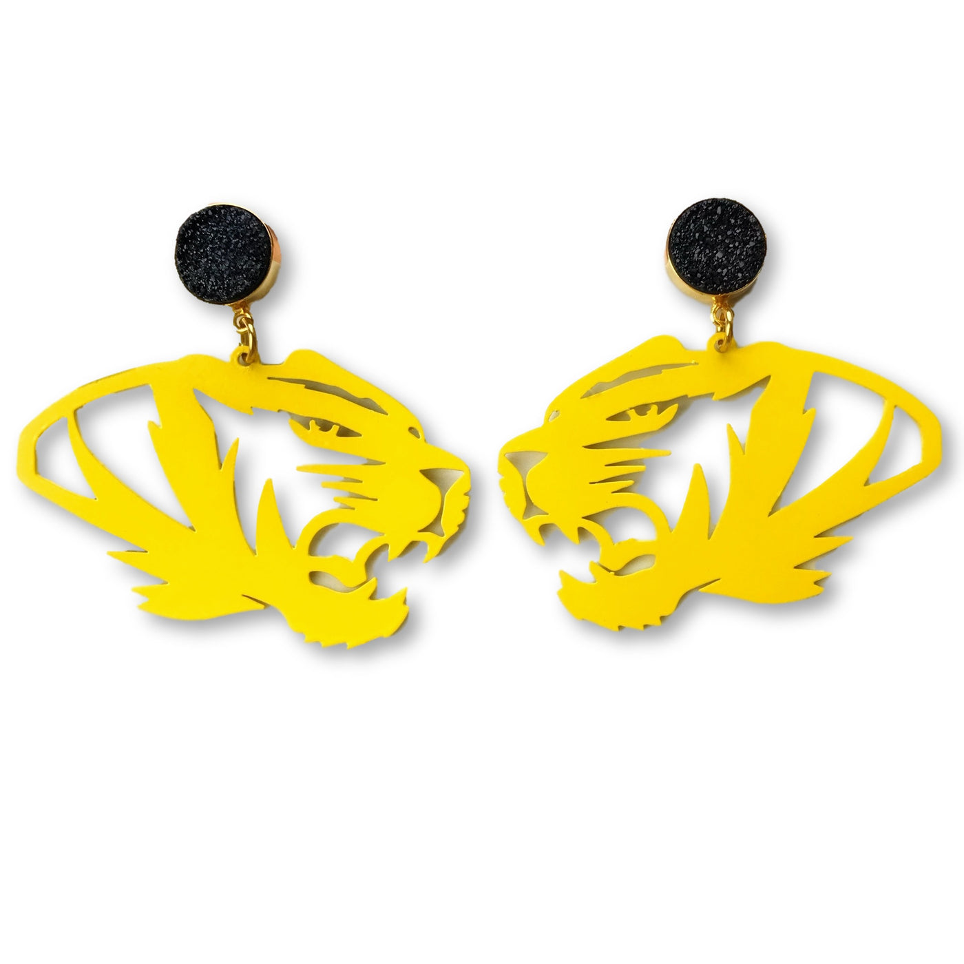 Mizzou Yellow Tiger Earrings with Black Druzy
