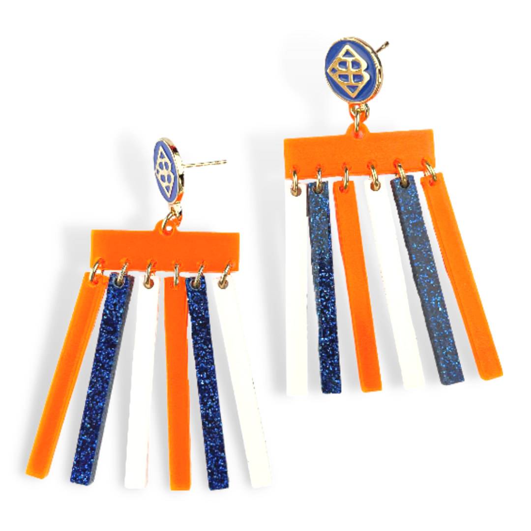 Blue Glitter, Neon Orange, and White Mod Dangle Earrings