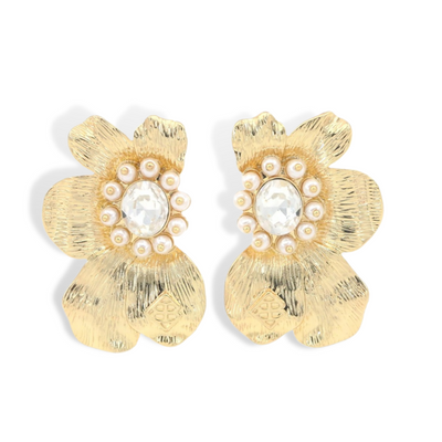Golden Bloom Statement Earrings in White