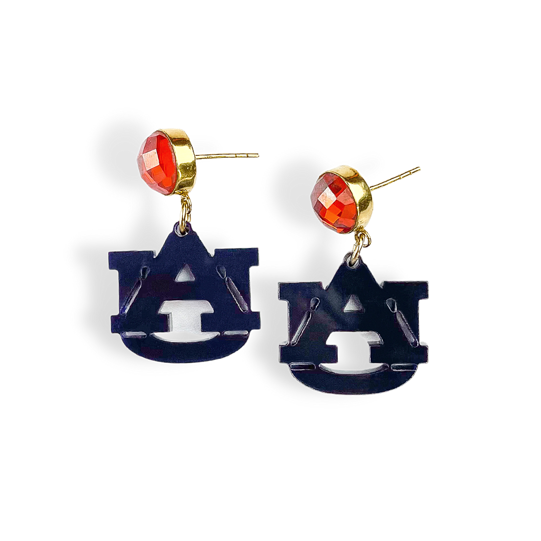 Mini Navy AU Logo Earrings