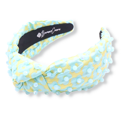 Turquoise and Lime Flower Power Headband with Iridescent Beads
