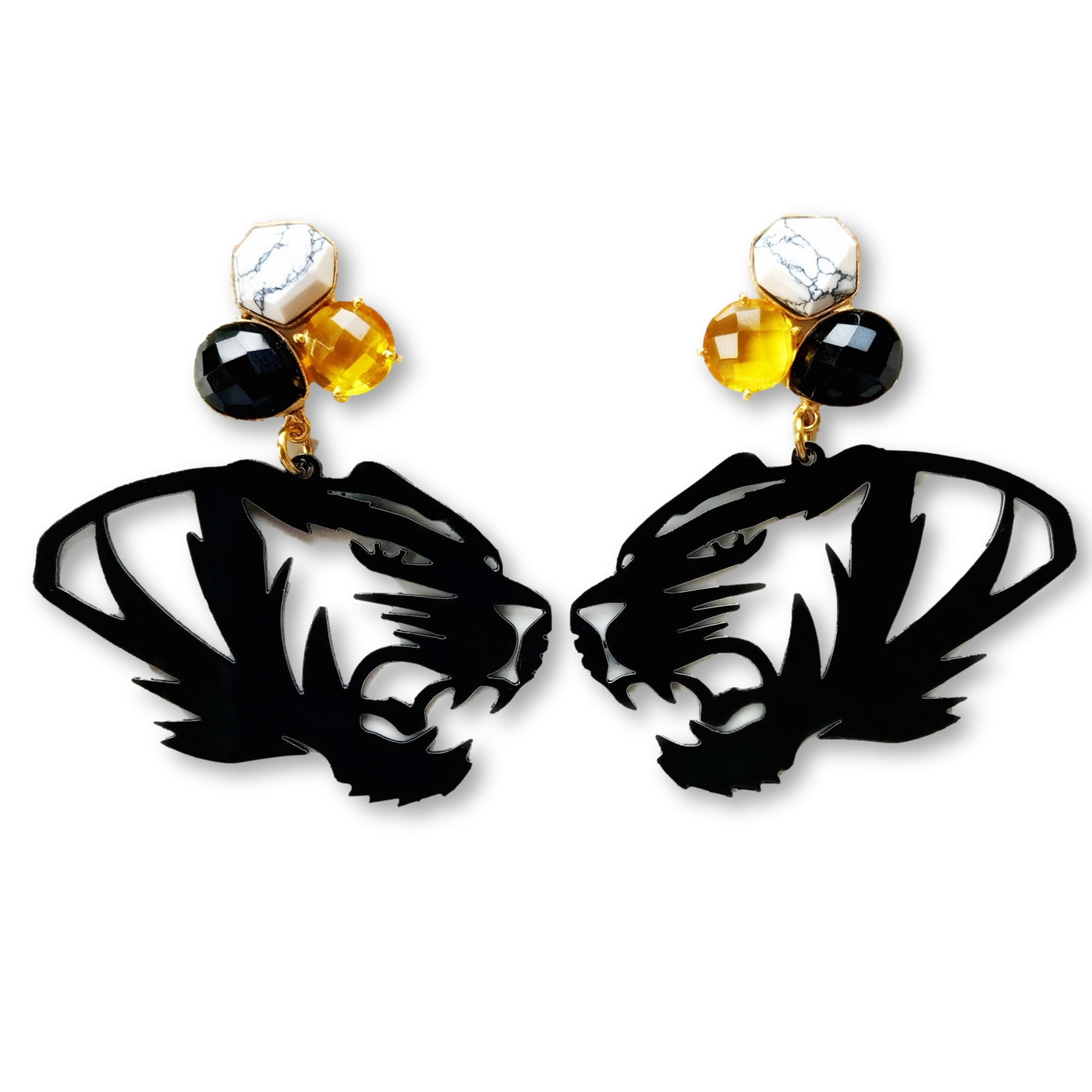 Mizzou Black Tiger Earrings with 3 Gemstones