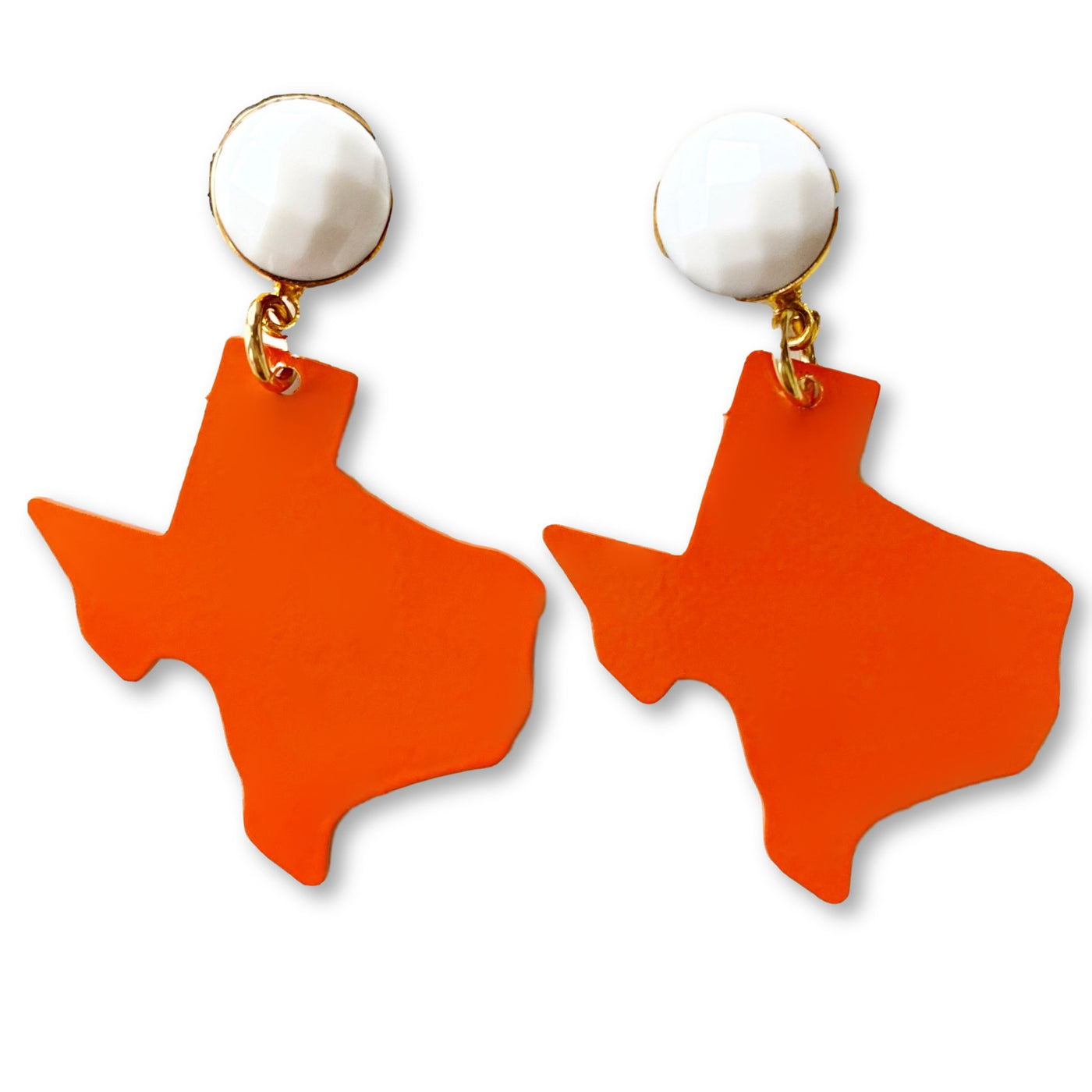 Texas Proud Metal Small Orange Shape of Texas with White Agate
