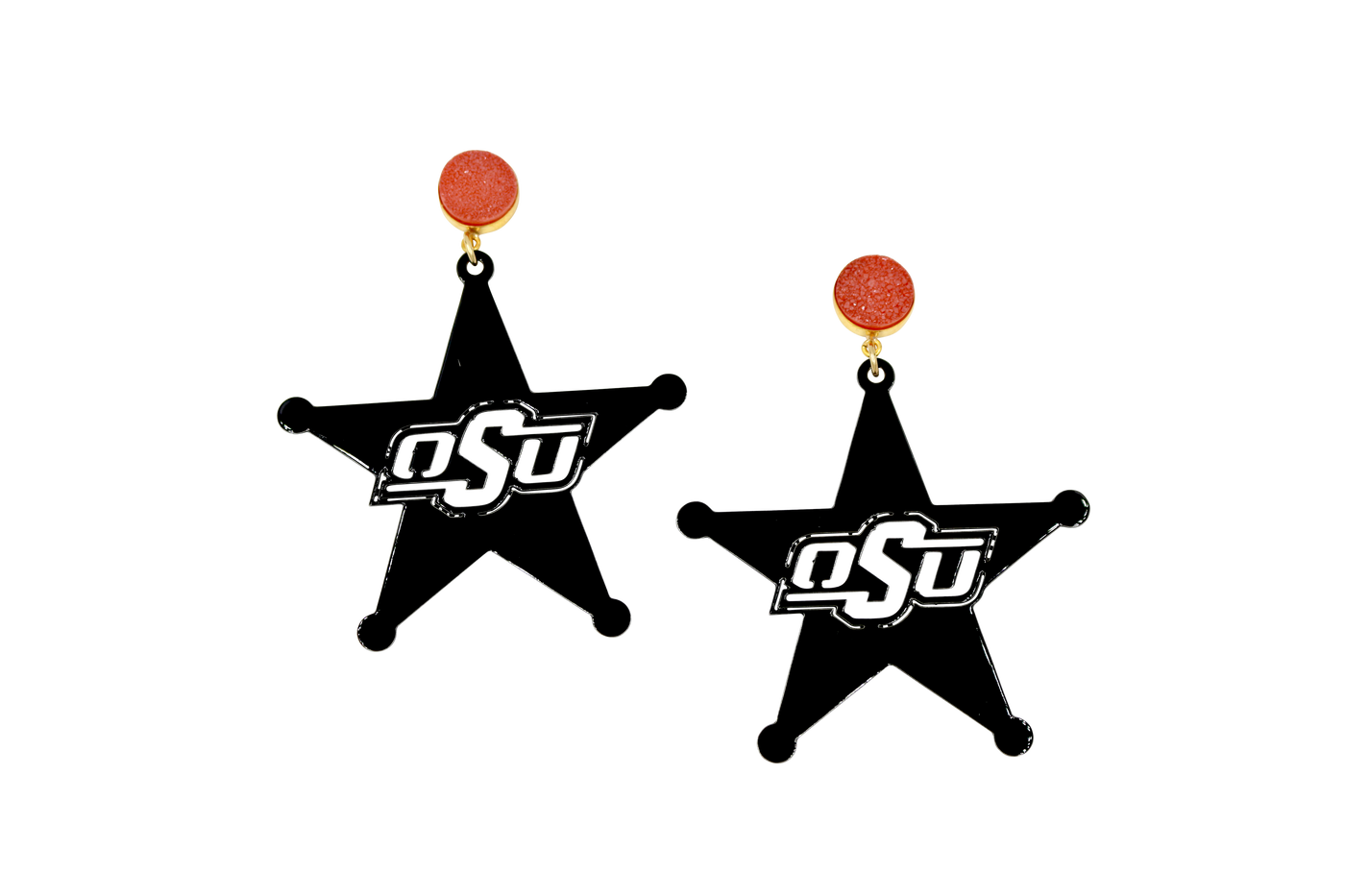 OSU Black Logo Star Earrings with Orange Druzy