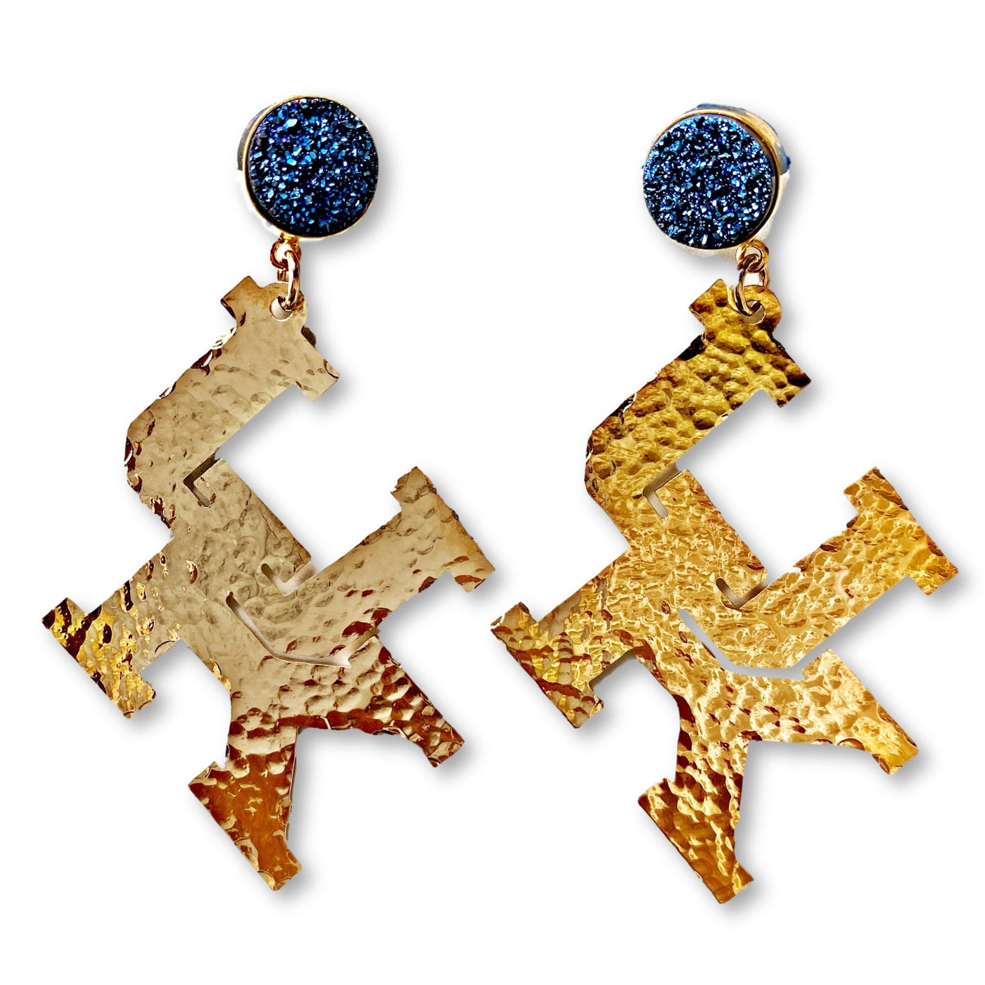 Kentucky Gold Logo Earrings with Blue Druzy