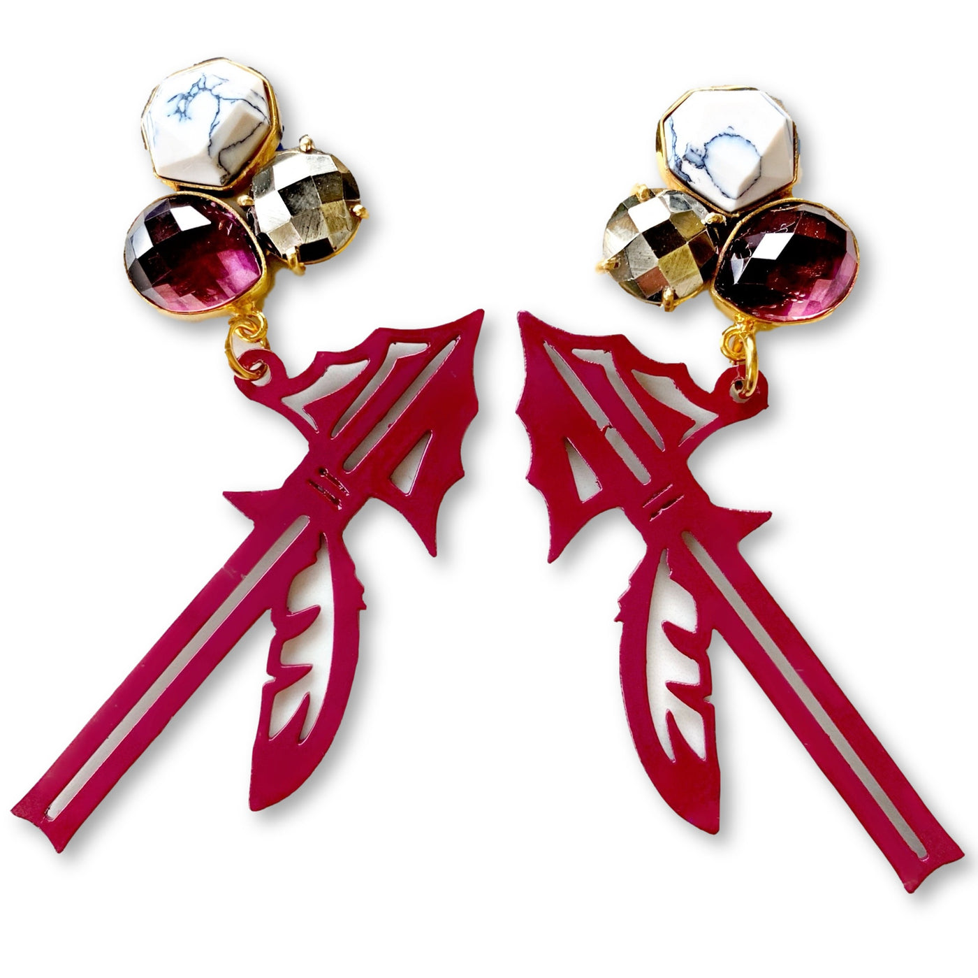 FSU Garnet Spear Earrings with 3 Gemstones