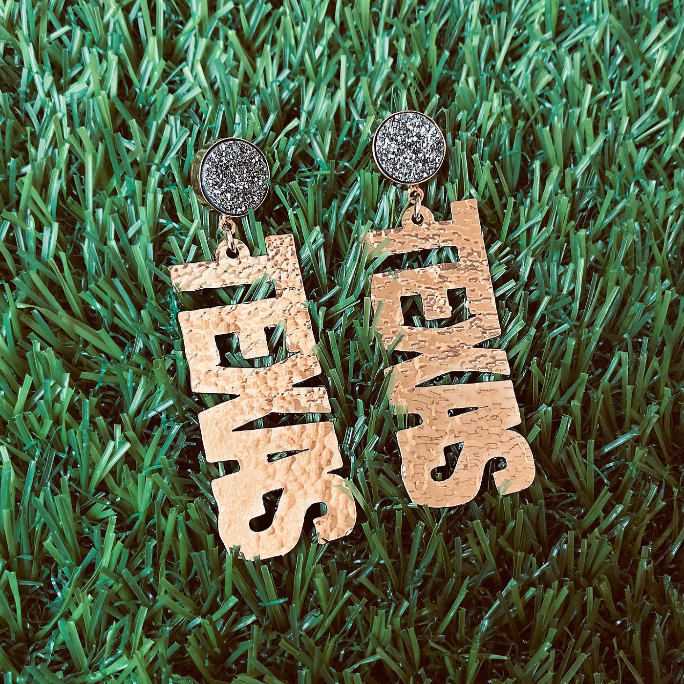 Texas Proud Gold "Texas" Earrings with Silver Druzy
