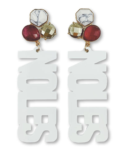 FSU White NOLES Earrings with 3 Gemstones