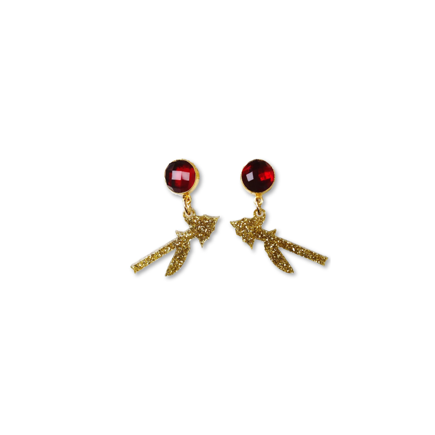 Florida State Mini Gold Glitter Acrylic Spear Earrings with Garnet Gemstones