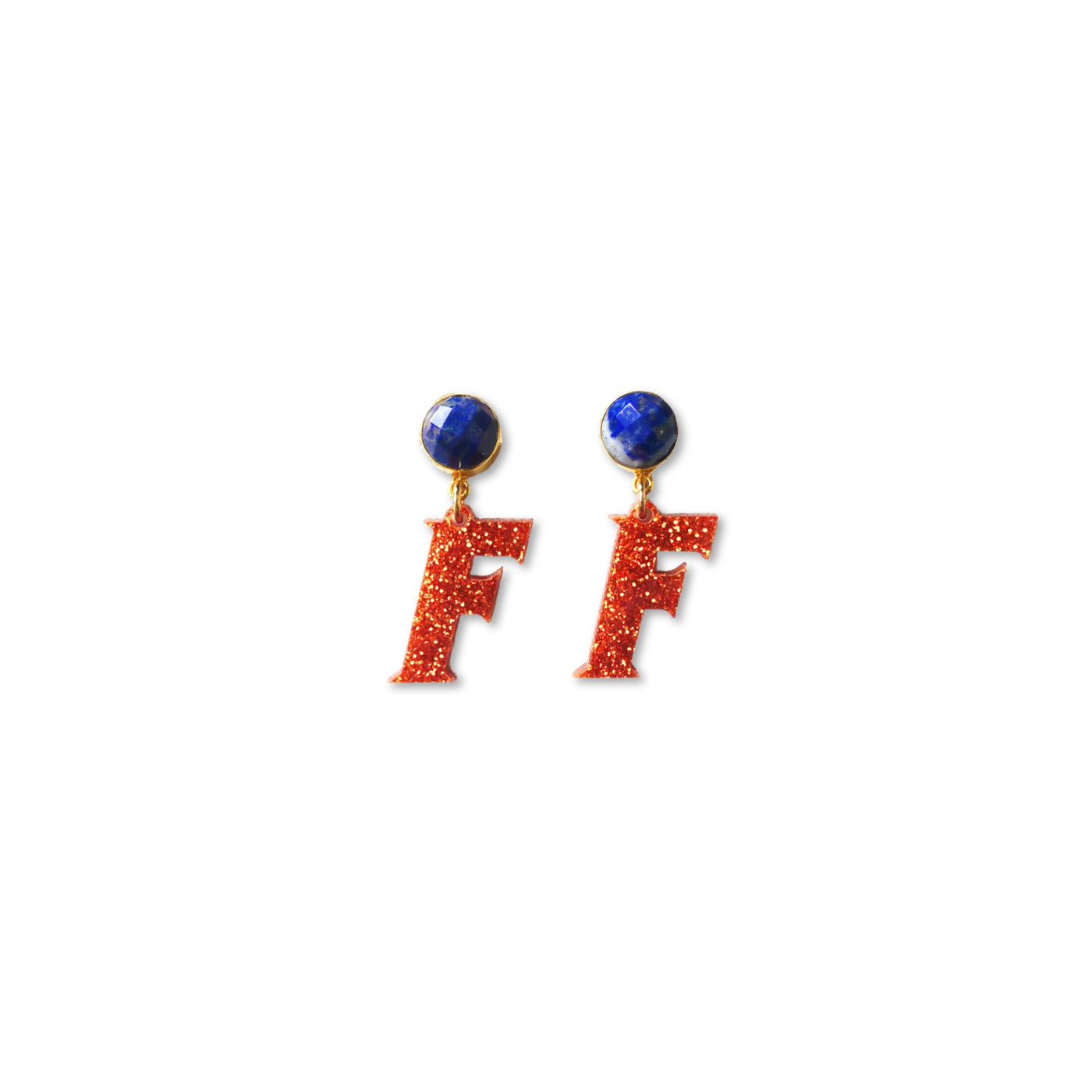 Mini Florida Gators Block F in Orange Glitter Acrylic with Lapis Gemstones