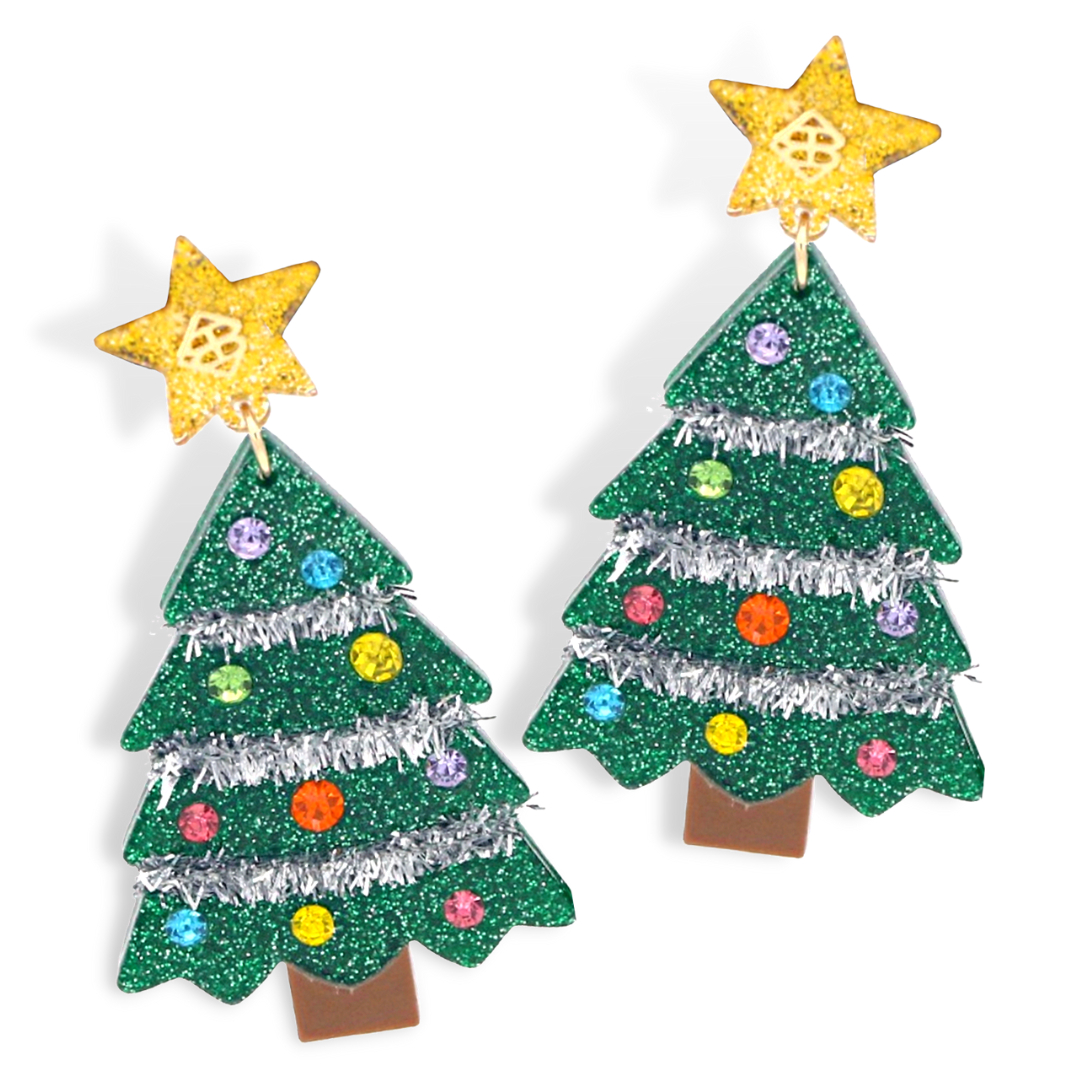 Christmas Tree Earrings with Tinsel