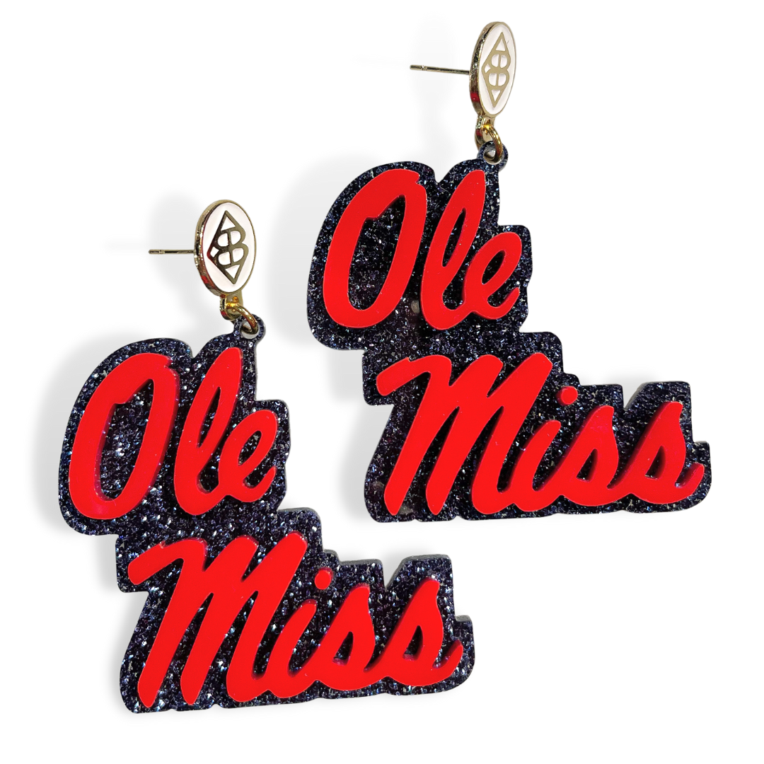Red and Navy Glitter Ole Miss Earrings