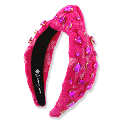 Hot Pink Lace Headband with Crystals