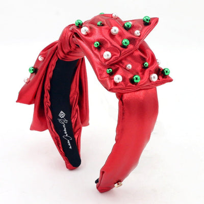 Adult Red Christmas Bow Headband with Beads