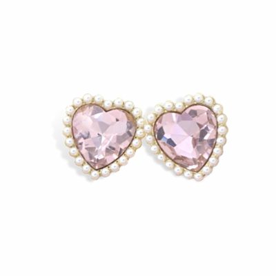 Light Pink Crystal and Pearl Heart Studs